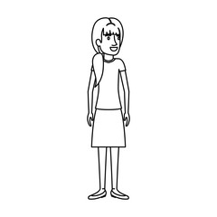monochrome silhouette of woman stand with ponytail hairstyle vector illustration