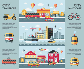 Digital vector blue city landscape transport icons with drawn simple line art info graphic, presentation with car, boat and urban building elements around promo template, round frame, flat style