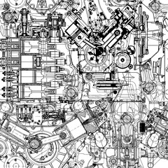 Creative seamless pattern made up of drawings  old motors. 