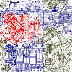 Creative  seamless pattern made up of drawings  old motors
