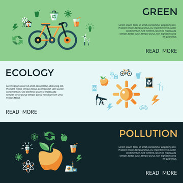 Digital vector green ecology icons with drawn simple line art info graphic, presentation with recycle, pollution and alternative energy elements around promo template, flat style