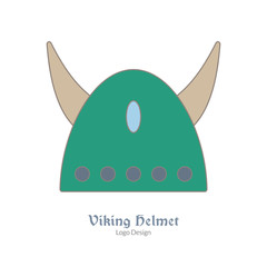 Medieval horned Viking helmet. Single logo, modern flat, thin line style isolated on white background. Colorful medieval theme symbol. Simple medieval pictogram, logotype template. Vector illustration