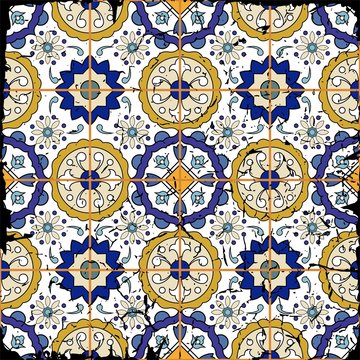 Gorgeous seamless patchwork pattern from grunge Moroccan tiles