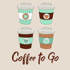 Coffee to go vector illustration with hand drawn coffee cups