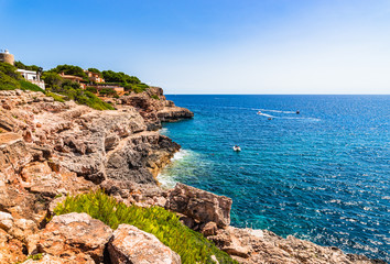 Fototapeta na wymiar Beautiful seaside of Majorca island, Spain Mediterranean Sea, Balearic Islands