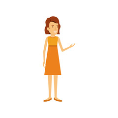 colorful silhouette of woman in dress standing with short hair vector illustration