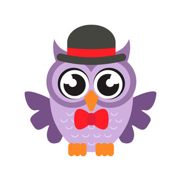 cartoon owl with hat and tie