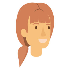 colorful silhouette of woman face with light red hair with ponytail and bangs vector illustration
