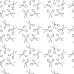 Vector seamless linear pattern of stationery scissors on a white background