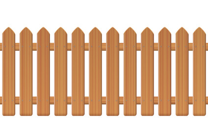 Picket fence, wooden textured, rounded edges - seamless extendable to endless pattern - isolated vector illustration on white background.