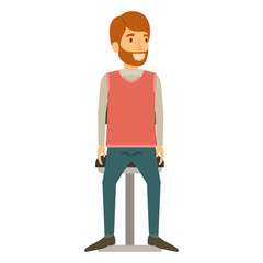 colorful silhouette of man with beard in formal clothes and red hair and sitting in chair vector illustration