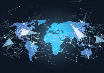 Naklejka premium Global network connection. World map point and line composition concept of global business. Vector Illustration