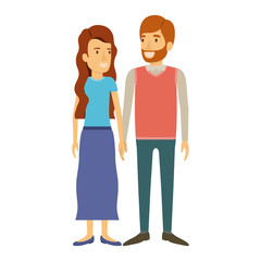 colorful silhouette of man and woman standing and her with long wavy hair and him in formal clothes and red beard vector illustration