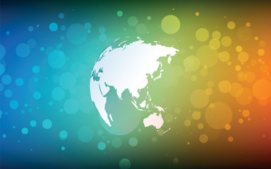 Fototapeta na wymiar Earth globe Asia abstract bokeh color background