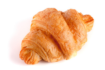 one croissant isolated on white background closeup