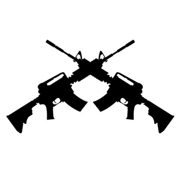 Crossed Assault Rifles. Vector illustration Silhouette of automatic rifles.  Stock Vector | Adobe Stock