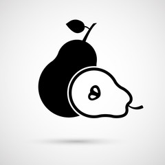 Vector pear and its half isolated on white background