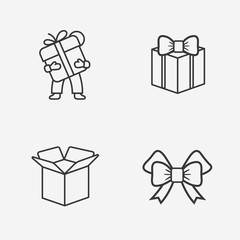 Gift flat contour shop icon set