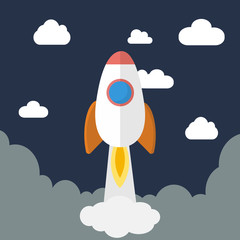  Project start up new business.Startup concept illustration. Space rocket launch. Cartoon flat vector illustration.
