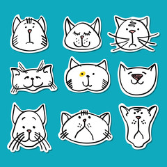 Fototapeta premium Cute doodle cats stickers collection