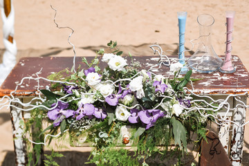 Wedding floral setup on beach
