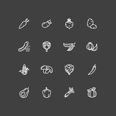 White vegetables outline icons set
