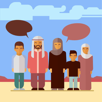 Flat Arabic Family Social Concept Design