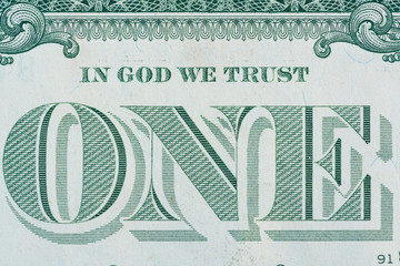 Extreme macro shot : In God We Trust Motto on the reverse of a 1 US Dollar Bill - obrazy, fototapety, plakaty