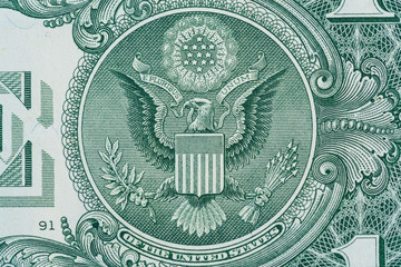 one dollar bill reverse macro - great seal of the United States on American dollar bill