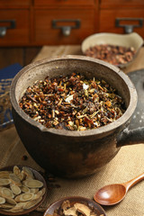 Chinese traditional herbal medicine in casserole