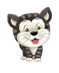 Cartoon happy cat is standing smiling and looking - artistic style - isolated - illustration for children