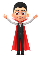 Funny vampire raised his hands up.  Halloween icon isolated no background. 3d render illustration.