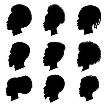 African people black silhouette set