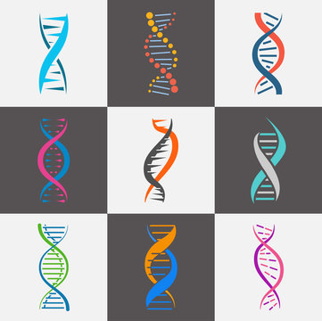DNA strand icon flat set