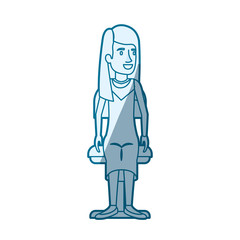 blue color silhouette shading of woman with straight long hair and sitting in chair vector illustration