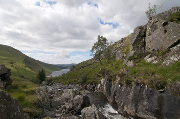 Obraz premium Looking from the top of Talla Water to Talla Water reservoir