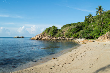 Beautiful Bay and Beach with Rocks and Palms on Koh Pha Ngan, Thailand