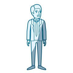 blue color silhouette shading of man standing with formal suit with tie vector illustration