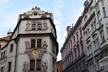 Ancient buildings, an example of Bohemian architecture in Prague in Czech Republic