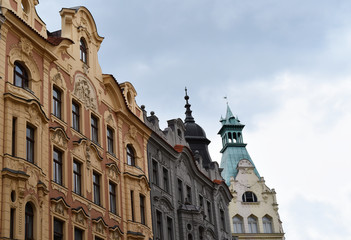 Fototapeta na wymiar Ancient buildings, an example of Bohemian architecture in Prague in Czech Republic