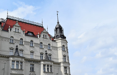 Ancient buildings, an example of Bohemian architecture in Prague in Czech Republic. Copy space.