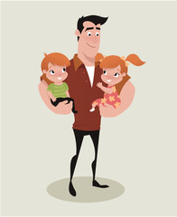 father and kids illustration