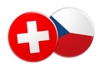 Obraz premium News Concept: Switzerland Flag Button On Czech Republic Flag Button, 3d illustration on white background
