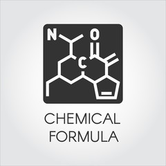 Black icon of chemical formula in flat style. Medicine, science, biology, chemistry theme. Vector label