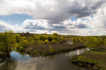 The landscape is old mills near the river
