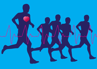 Running marathon, people run, dark poster. Vector illustration 