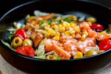 Fresh seafood salad with smoked salmon