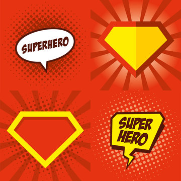 Superhero logo, pop art background