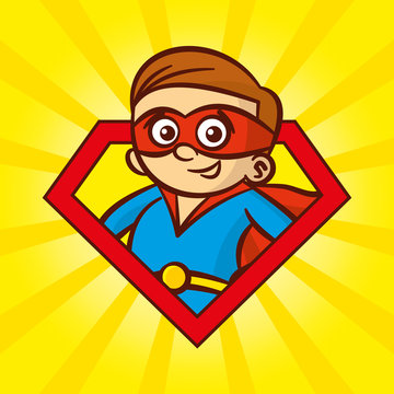 Superhero character man logo, pop art background