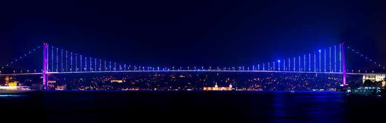 Illuminated Bosphorus bridge